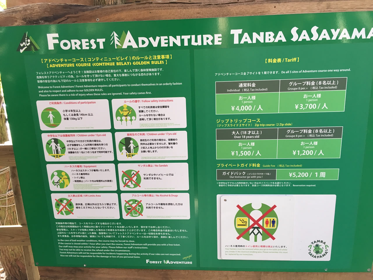 フォレストアドベンチャーの料金